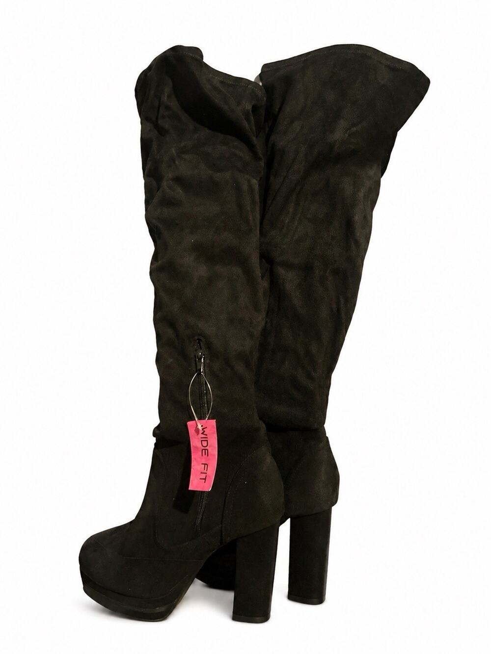 Fashion Nova Wide Fit Faux Suede Over Knee Block Stiletto Boots NWT Box Sz 9